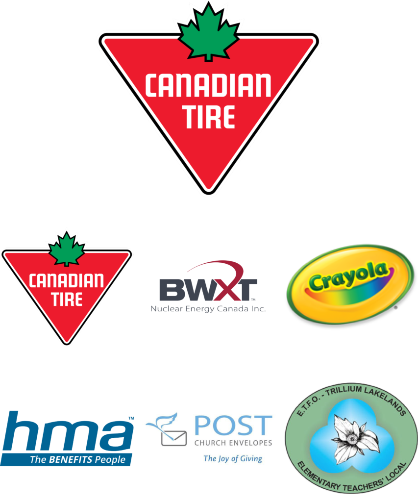 Winterfest Sponsors' Logos: Canadian Tire, Canadian Tire, BWXT, Crayola, HMA The Benefits People , Post Church Envelopes, Trillium Lakelands Elementary Teachers Local