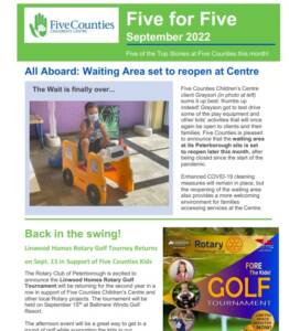 Screenshot of Five for Five September 2022 e-newsletter