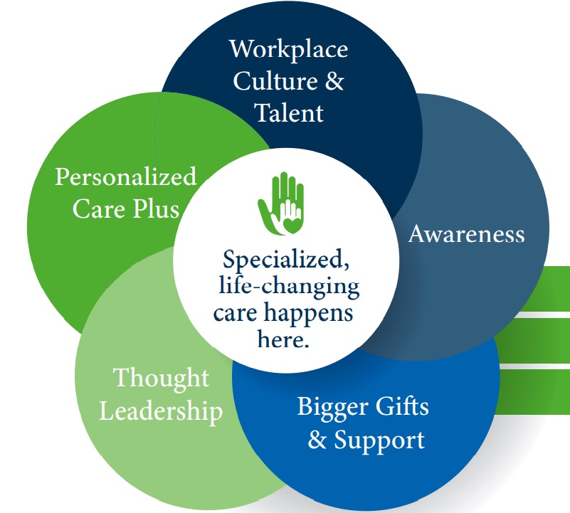 Strat Plan 5 Central Themes 2023-2025 Visual showing Strategic Plan Key Areas of Focus