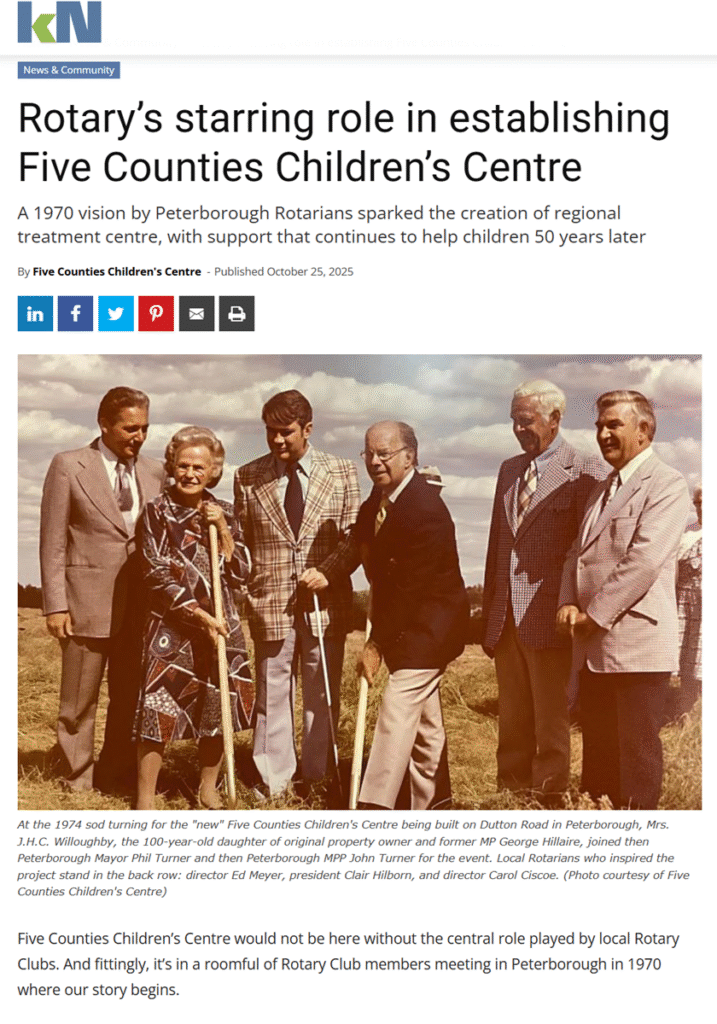 Kawartha Now Blog screenshot - Rotary Role in Establishing Five Counties