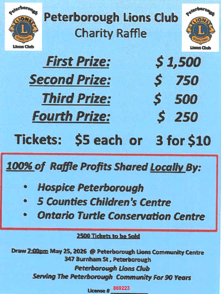Peterborough Lions Club Charity Raffle